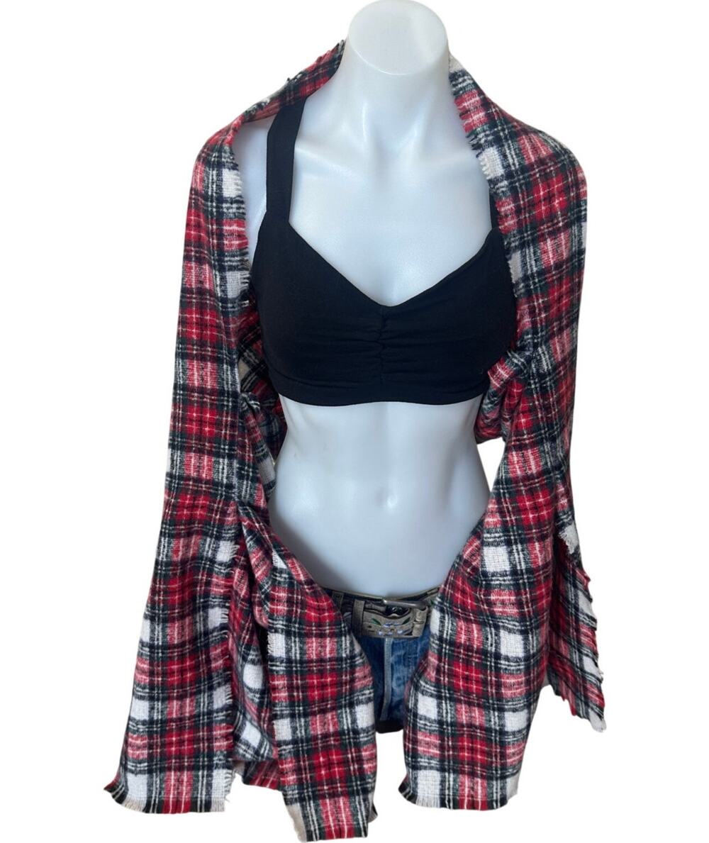 Red Black Plaid Blanket Kimono Shrug Unique Handmade One Size Boho Soft Cozy